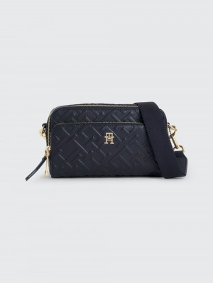 Tommy Hilfiger Iconic Embossed Monogram Crossover Camera Väskor Dam Marinblå | 973-BFGHXU