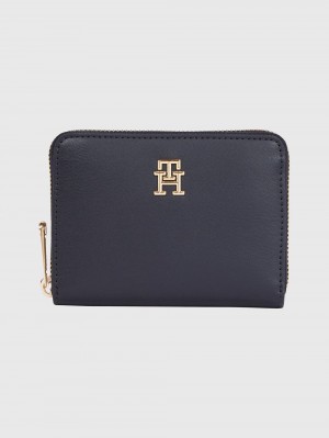 Tommy Hilfiger Iconic Monogram Medium Zip-Around Plånbok Dam Blå | 569-TVFJGM