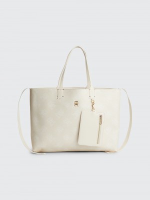 Tommy Hilfiger Iconic Monogram Tote Väskor Dam Beige | 657-ZLKOGY