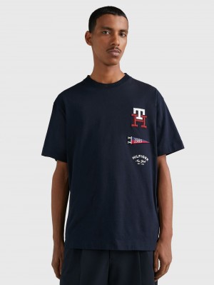 Tommy Hilfiger Icons Archive Fit Logo T-shirt Herr Marinblå | 705-WEMJQK