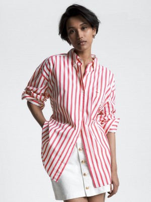 Tommy Hilfiger Icons Stripe Oversized Skjorta Dam Röda | 893-BAPFIX