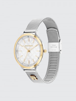 Tommy Hilfiger Iris Stainless Steel Silver White Dial Klocka Dam Silver Vita | 789-UVFAQZ