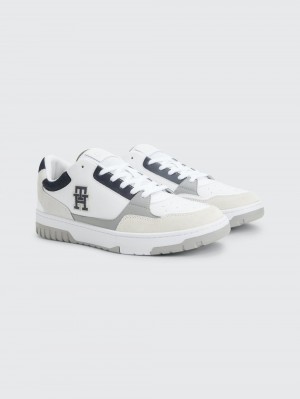 Tommy Hilfiger Läder Cupsole Basketball Sneakers Herr Vita | 573-LKRDJC