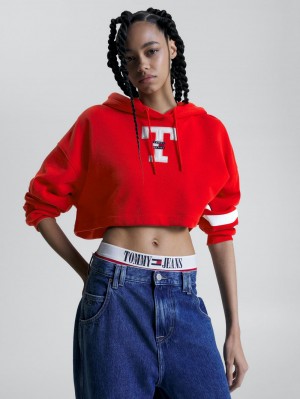 Tommy Hilfiger Letterman Cropped Hoodie Dam Röda | 094-SBMEQG