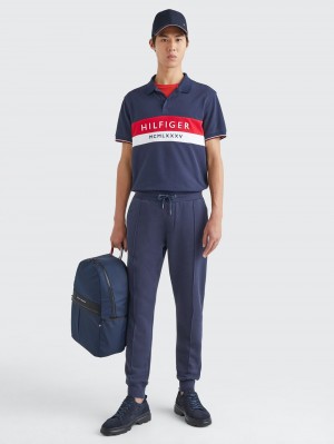 Tommy Hilfiger Logo Embroidery Regular Fit Piketröja Herr Marinblå | 106-IDPVYR