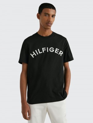 Tommy Hilfiger Logo Embroidery T-shirt Herr Svarta | 354-ZRXPYG