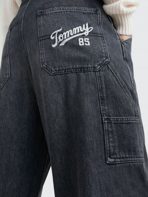 Tommy Hilfiger Logo Rem Denim Dungarees Jeans Dam Svarta | 769-OWGBPV