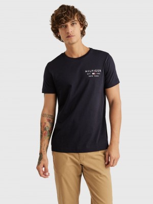 Tommy Hilfiger Logo Slim Fit T-shirt Herr Marinblå | 843-BHGPNC