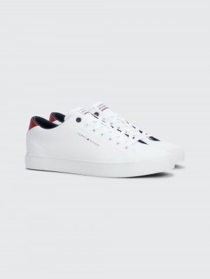 Tommy Hilfiger Logo Spets-Up Sneakers Herr Vita | 486-OHUYKR