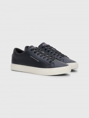 Tommy Hilfiger Logo Spets-Up Sneakers Herr Svarta | 849-TOZLSB