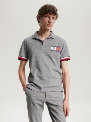 Tommy Hilfiger Logo Tipped Slim Fit Piketröja Herr Grå | 174-GXLFHQ