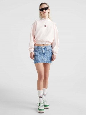 Tommy Hilfiger Mock Neck Badge Boxy Cropped Tröjor Dam Rosa | 839-QWIULH