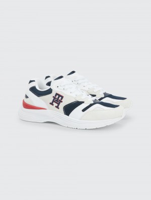 Tommy Hilfiger Modern Monogram Mixed Panel Sneakers Herr Blå | 641-DNMRZJ