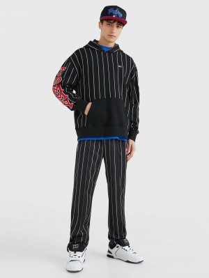 Tommy Hilfiger Modern Prep Pinstripe Relaxed Hoodie Herr Svarta | 463-JCVNSE