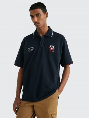 Tommy Hilfiger Monogram Archive Fit Piketröja Herr Marinblå | 205-TYHQRJ