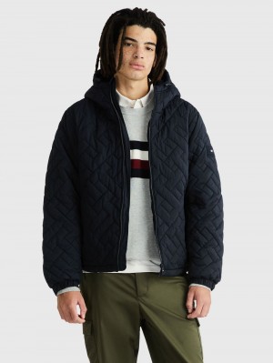 Tommy Hilfiger Monogram Quiltad Hood Jackor Herr Blå | 018-YWBODV