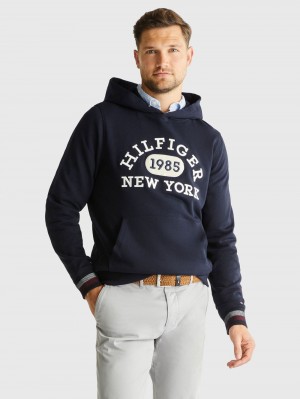 Tommy Hilfiger Monotype Collegiate Hoodie Herr Marinblå | 520-FHBTNQ