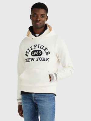 Tommy Hilfiger Monotype Collegiate Hoodie Herr Vita | 395-RMBHNP