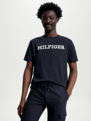 Tommy Hilfiger Monotype Embroidery Archive Fit T-shirt Herr Marinblå | 860-ZGMKDY