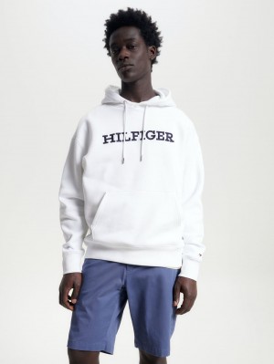 Tommy Hilfiger Monotype Embroidery Archive Fit Hoodie Herr Vita | 087-JZRSWD