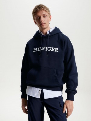 Tommy Hilfiger Monotype Embroidery Archive Fit Hoodie Herr Blå | 692-FVWDMY