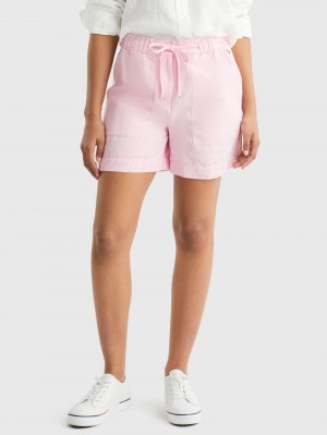 Tommy Hilfiger New Vanliga Linen Shorts Dam Rosa | 467-VTGAYN