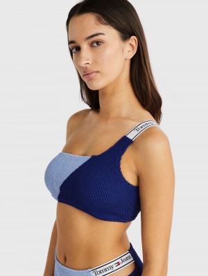 Tommy Hilfiger One Shoulder Bikini Badkläder Dam Blå | 894-LMASWK