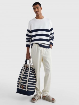 Tommy Hilfiger Oversized Breton Stripe Jumpers Herr Marinblå Vita | 328-BUAHVN