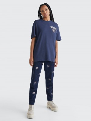 Tommy Hilfiger Oversized Fit Logo T-shirt Dam Marinblå | 401-BHZQWD