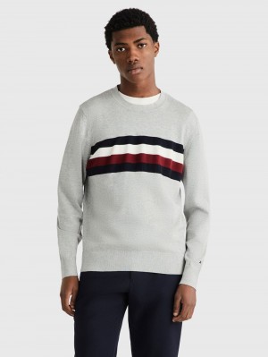 Tommy Hilfiger Placed Global Stripe Tröjor Herr Grå | 925-DRQMBV