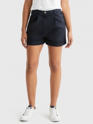 Tommy Hilfiger Plisserad Relaxed Twill Shorts Dam Marinblå | 852-BJCKUS