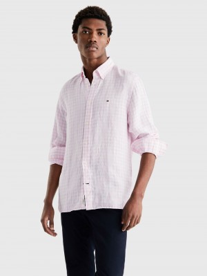 Tommy Hilfiger Premium Linen Gingham Skjorta Herr Rosa | 108-ESNXGZ