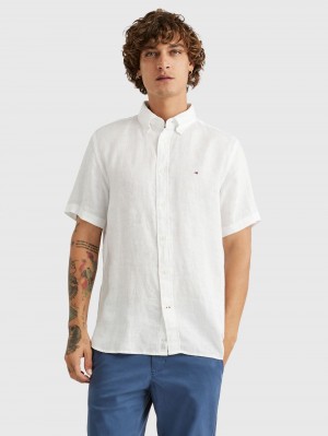 Tommy Hilfiger Premium Linen S/S Skjorta Herr Vita | 268-TEWIQB