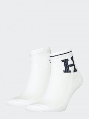 Tommy Hilfiger Quarter Sport Patch 2-Pack Strumpor Herr Vita | 498-EIYSNM