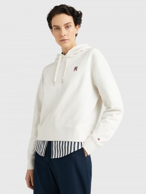 Tommy Hilfiger Regular Fit Terry Monogram Hoodie Dam Vita | 586-AQEUJB