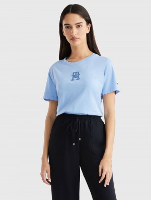 Tommy Hilfiger Regular Ladder T-shirt Dam Blå | 764-WSBNHL