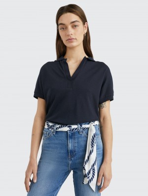 Tommy Hilfiger Relaxed Fit Piketröja Dam Marinblå | 841-OGNKUR