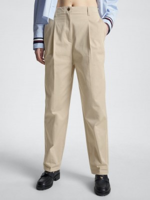 Tommy Hilfiger Relaxed Tapered Plisserad Byxor Dam Beige | 280-MVLHDK