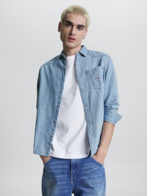 Tommy Hilfiger Relaxed Western Denim Skjorta Herr Blå | 926-IBXSJA