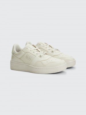 Tommy Hilfiger Retro Glossy Läder Basketball Sneakers Dam Beige | 236-QIVEHN