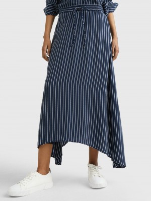 Tommy Hilfiger Rope Stripe Fit And Flare Midi Kjolar Dam Marinblå | 045-URJXLN