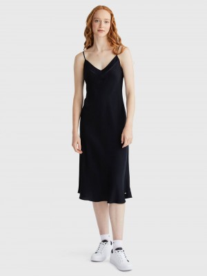 Tommy Hilfiger Satin Slip Knee Klänning Dam Marinblå | 210-STCLGR