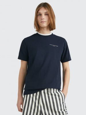 Tommy Hilfiger Signature Tape Crew Neck T-shirt Herr Marinblå | 543-FWRTVX