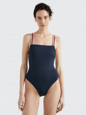 Tommy Hilfiger Signature Tape One-Piece Badkläder Dam Marinblå | 564-IFWAHS