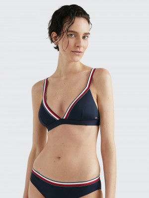 Tommy Hilfiger Signature Tape Unpadded Triangle Bikini Badkläder Dam Marinblå | 497-IBJOHP