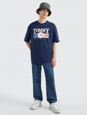 Tommy Hilfiger Skater Oversized T-shirt Herr Marinblå | 690-JILKOV