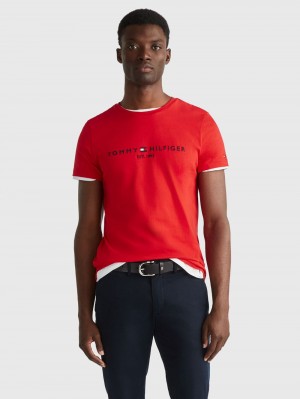 Tommy Hilfiger Slim Fit Organic Bomull T-shirt Herr Röda | 835-BOXVGW