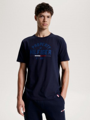 Tommy Hilfiger Sport Tryck Logo T-shirt Herr Marinblå | 964-OYWXVC