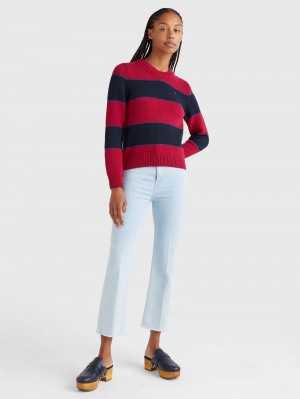 Tommy Hilfiger Stripe Button Closure Jumpers Dam Röda Marinblå | 792-DKIAPQ