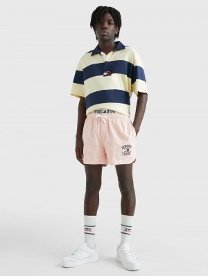 Tommy Hilfiger Stripe Oversized Fit Jersey Rugby Polo Skjorta Herr Citron Marinblå | 592-XZTHJG